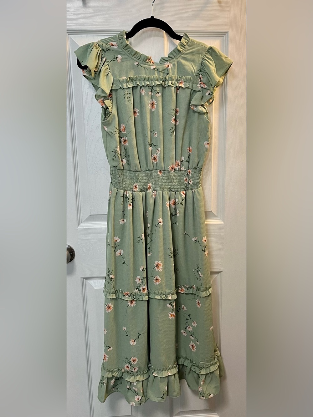 CeCe Mint Green Floral Ruffle Tiered Dress